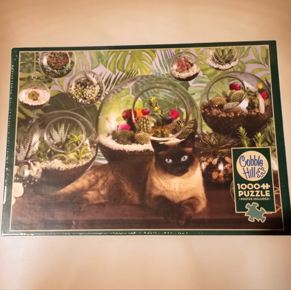 🆕️ Cobble Hill Terrarium Cat 1000 Piece Puzzle With Poster